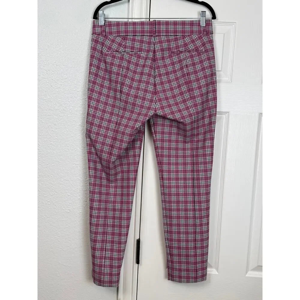NWT J. Crew Cameron Slim Ankle Pant Pink Black Plaid Size 8 Preppy